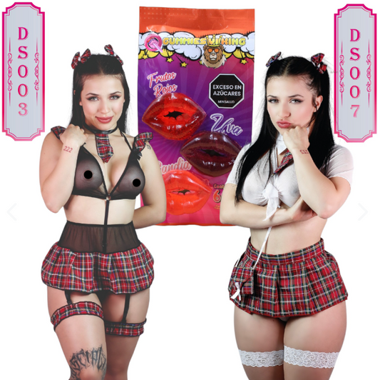 Combo Travieso: 02 Disfraces de Colegiala + Gummies Vi King Labios